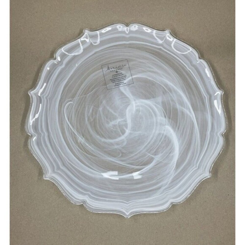 Artistic  Accents Turkish Glass 4 Plates Set Entrée Dinner White Swirl 11" NWT